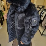 Луксозно мъжко зимно яке с изкуствен косъм и капитонирана вътрешност  - черно