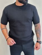 Мъжки Пуловер с къс ръкав - черно - Image 2