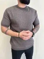 Мъжки Пуловер с къс ръкав - кафяв - Image 2