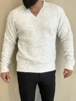 Мъжки Пуловер с V-образно деколте - сиво - Image 2