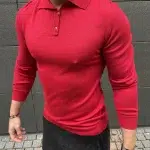 Мъжка Червена Блуза с Яка