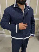Мъжки комплект от тъмен деним с бели акценти – стил и комфорт в едно - Image 2