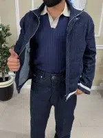 Мъжки комплект от тъмен деним с бели акценти – стил и комфорт в едно - Image 4