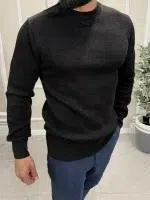 Мъжки черен пуловер с обло деколте-Елегантен и удобен избор - Image 2