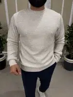 Мъжки бежов пуловер с обло деколте-Елегантен и удобен избор - Image 3